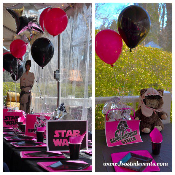 Star Wars party ideas, Star Wars birthday party for girls in Hot Pink Princess Leia style with DIY Printable Star Wars party supplies and decorations via Misty Nelson @frostedevents 