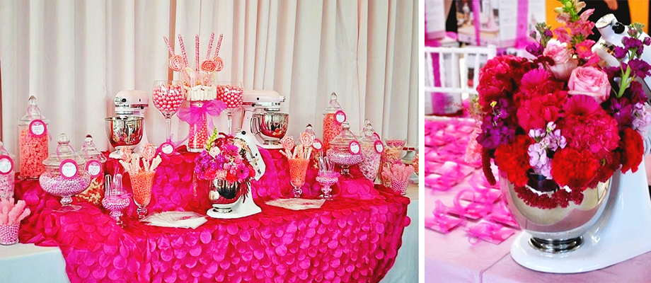 Pink Dessert Table Candy Bar La Vie en Rose Breast Cancer Luncheon Sponsored by KitchenAid| Frosted Events frostedevents.com Breast Cancer Luncheon sponsored by Kitchen Aid