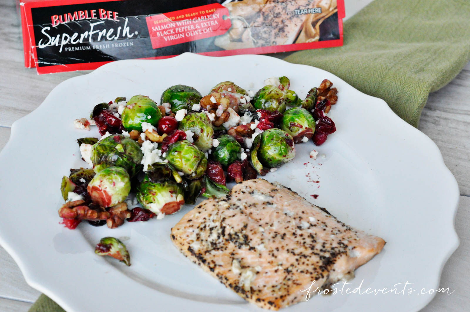 Easy Dinner Ideas make this delicious and healthy salmon meal with tasty cranberry balsalmic brussel sprouts www.frostedevents.com
