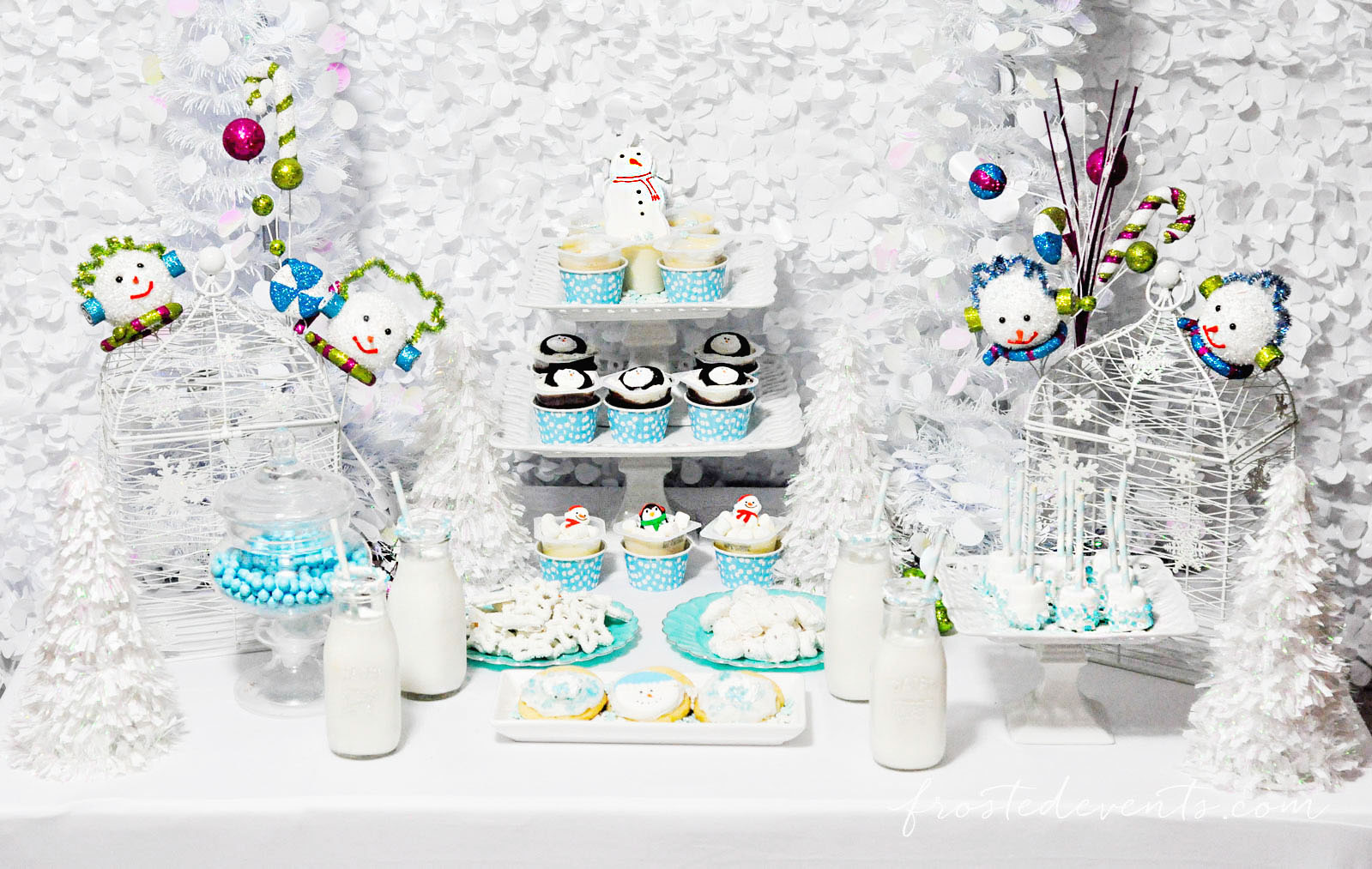 Winter Wonderland Party Winter Party Ideas with Snack Pack Christmas Treats frostedevents.com