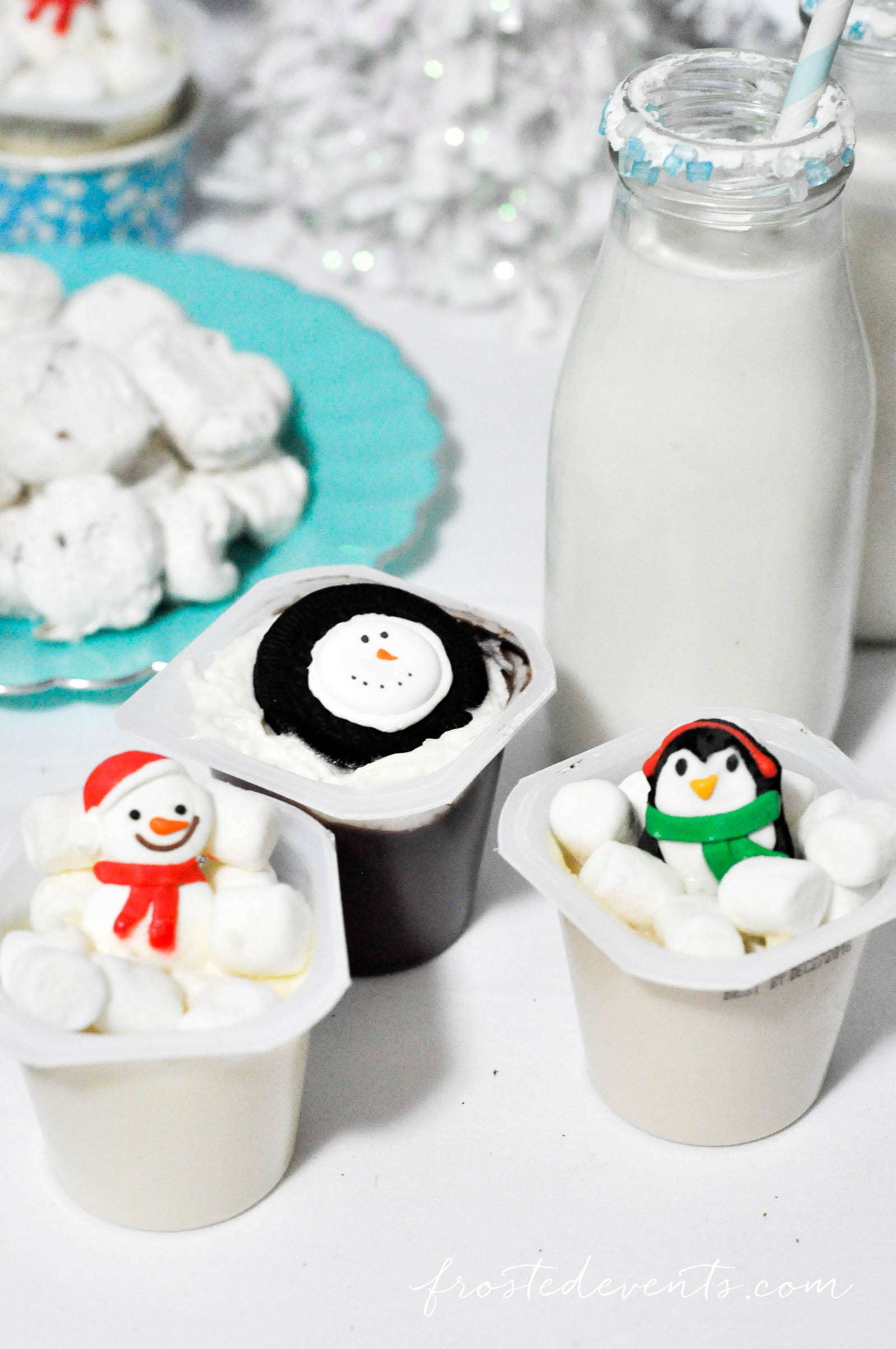 Winter Wonderland Party Winter Party Ideas with Snack Pack Christmas Treats frostedevents.com