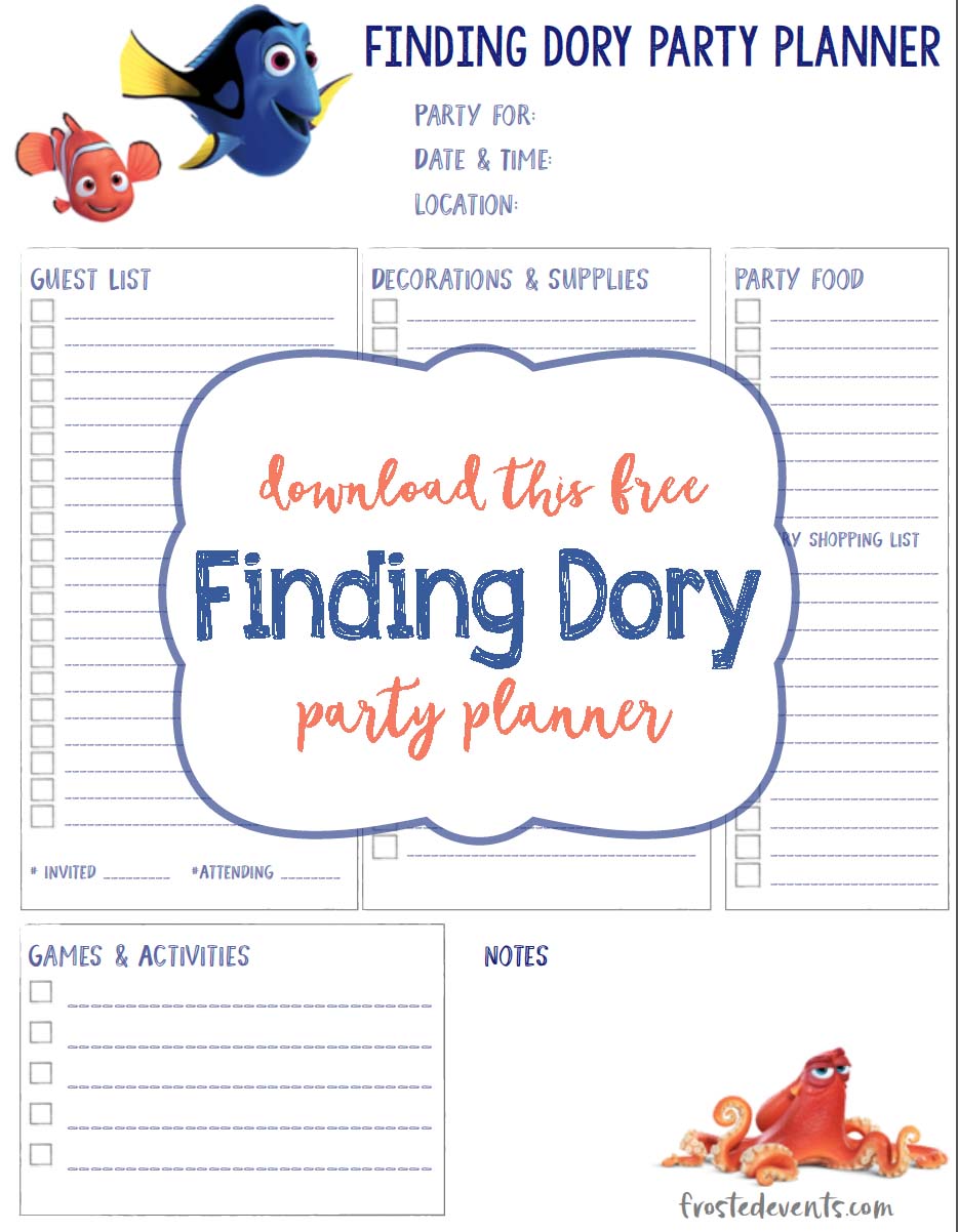 Finding Dory Birthday Party Planning Sheet Free Printable via @frostedevents 