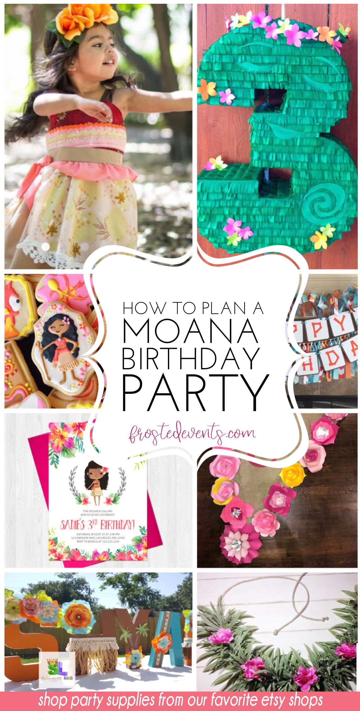 Moana Birthday Party Supplies - Moana Party Planner, shop links to moana party decorations via frostedevents.com 