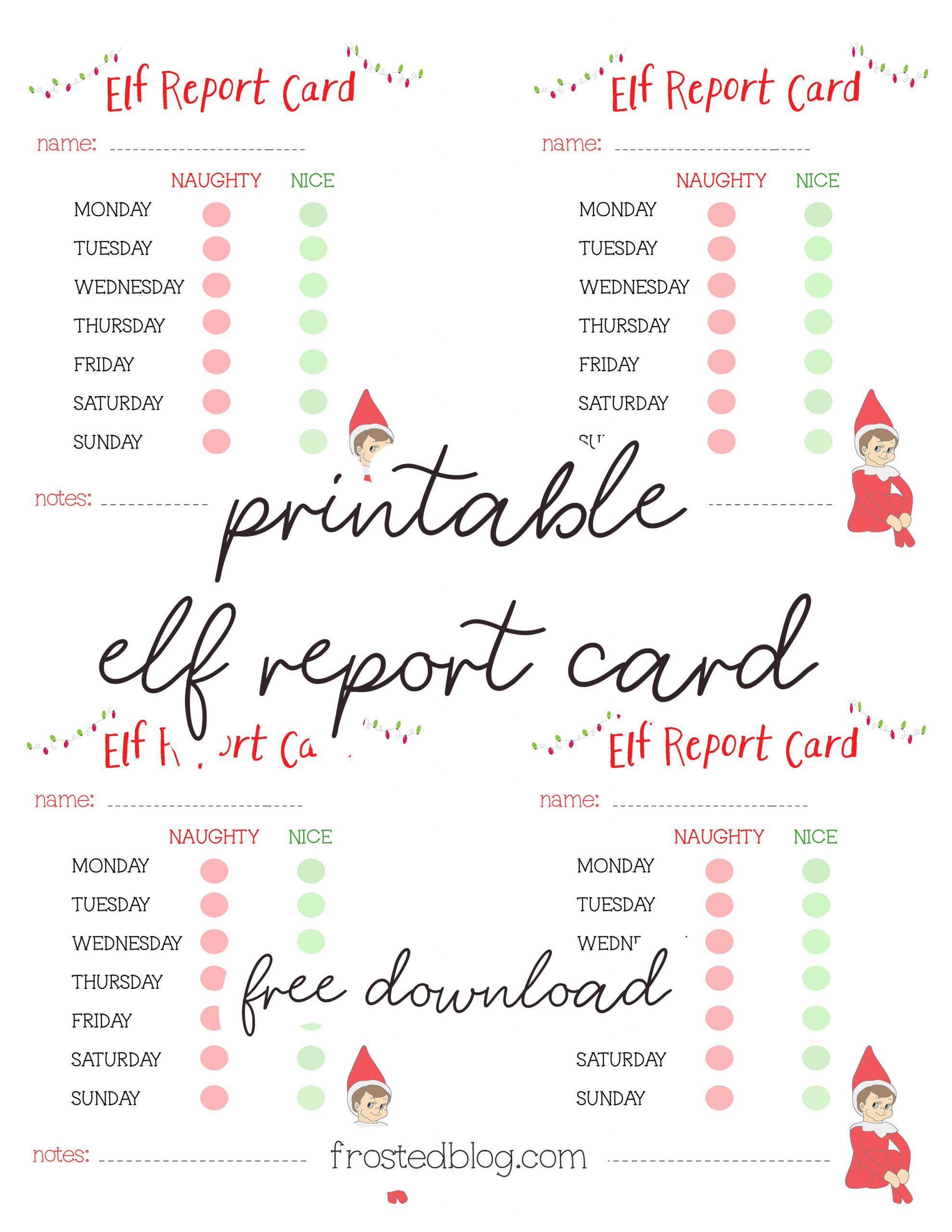 Elf on the Shelf Printables Report Card Free Printable
