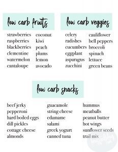 Low Carb Snack List Printable - Low Carb fruits and low carb veggies via frostedblog