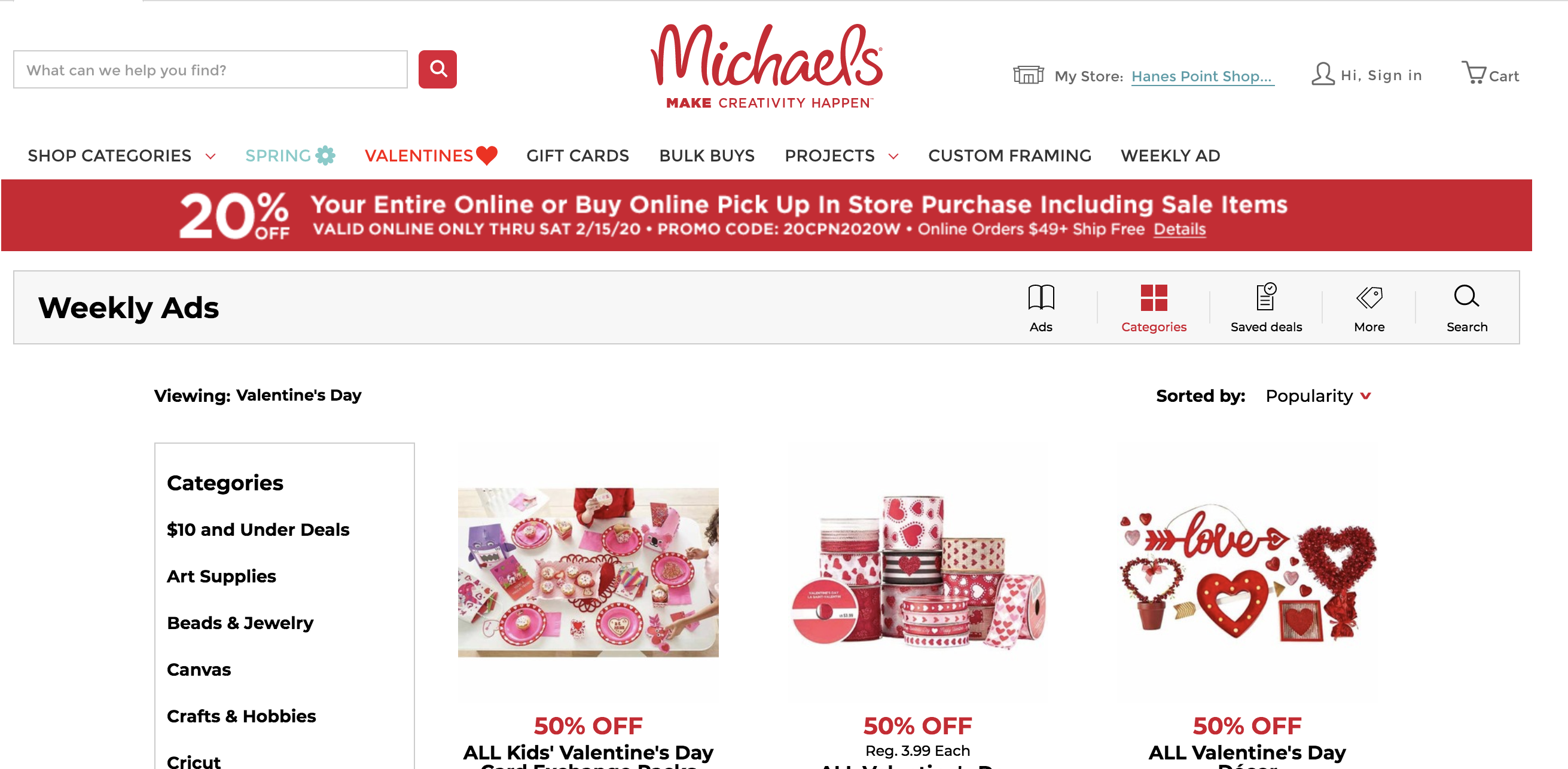 Michaels Near Me - coupon code and discount codes for Valentine's Day crafts and decorations 