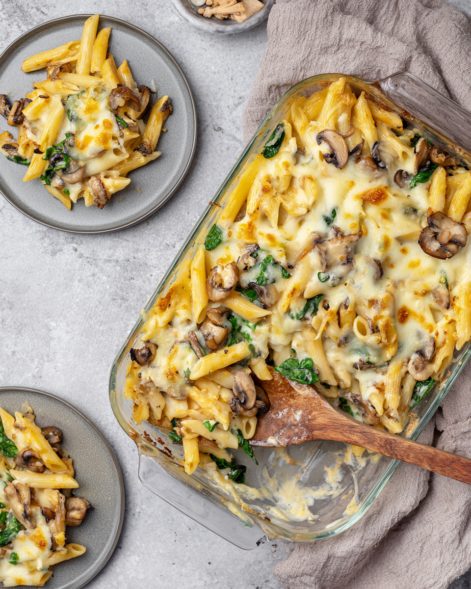 Creamy Mushroom and Spinach Pasta Bake