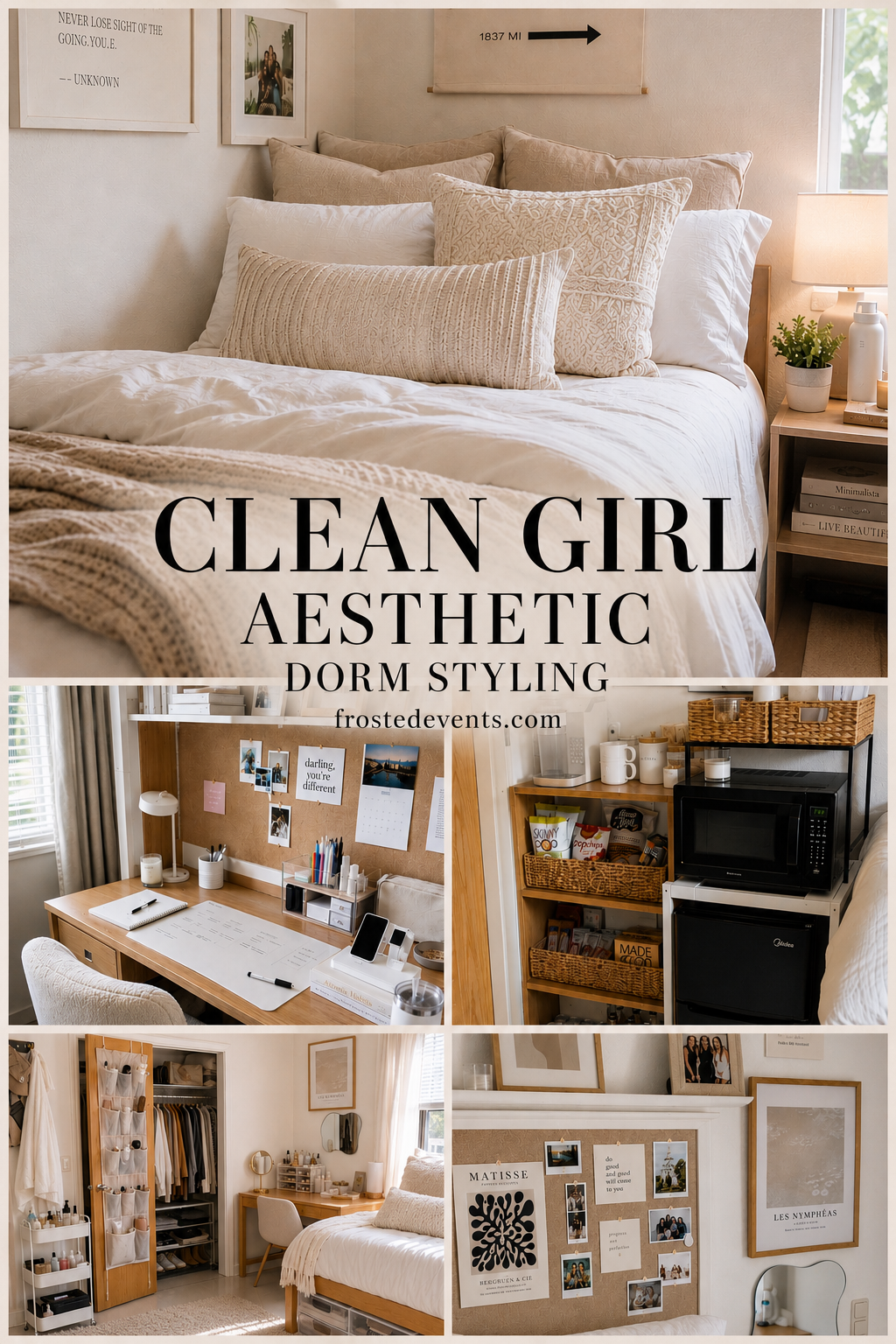clean girl dorm room